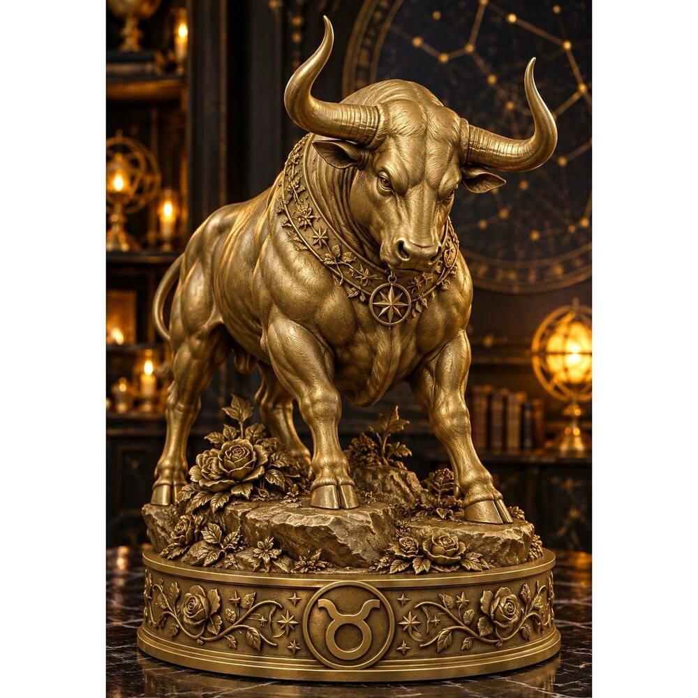 Golden Taurus Figurine Sculpture Zodiac Figures 3D Printed Resin Figurine 7 in